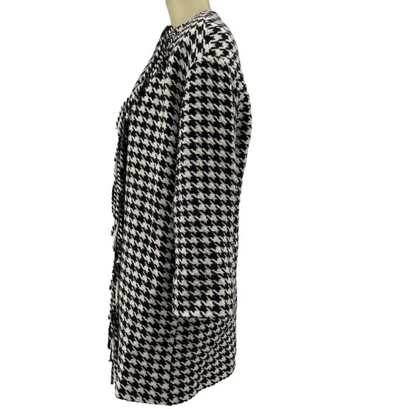 Marella by Max Mara Coat houndstooth Wool Blend Black Fringe Woman’s Size 6 New - Picture 2 of 5